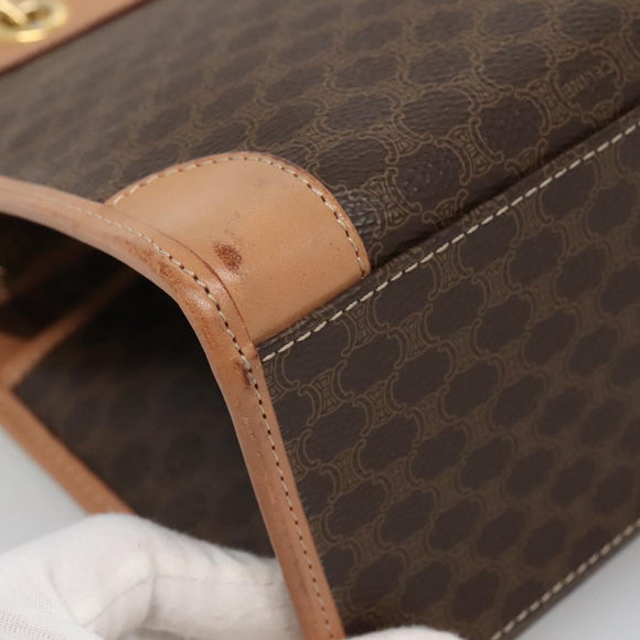 CELINE Macadam Canvas Hand Bag PVC Leather Brown Gold Auth 133434