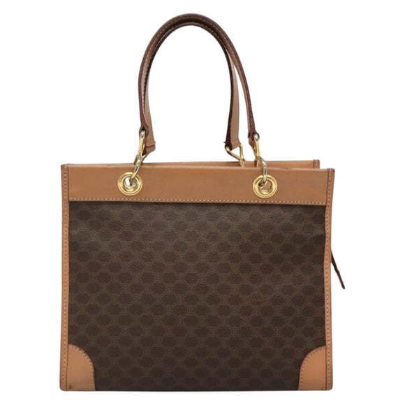 CELINE Macadam Canvas Hand Bag PVC Leather Brown Gold Auth 133434