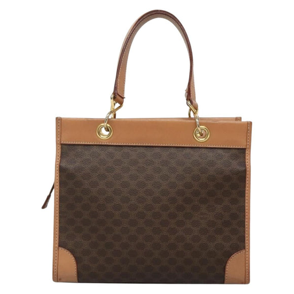 CELINE Macadam Canvas Hand Bag PVC Leather Brown Gold Auth 133434
