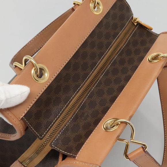 CELINE Macadam Canvas Hand Bag PVC Leather Brown Gold Auth 133434