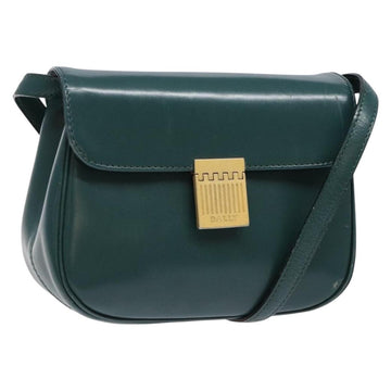 BALLY Shoulder Bag Leather Green Gold Auth 133436