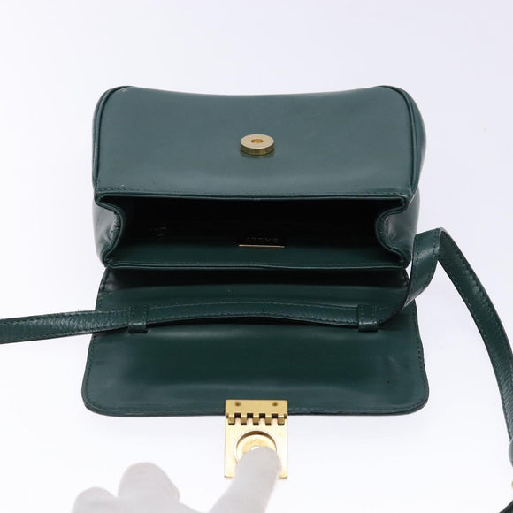 BALLY Shoulder Bag Leather Green Gold Auth 133436