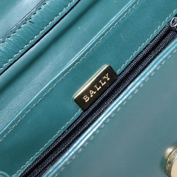 BALLY Shoulder Bag Leather Green Gold Auth 133436