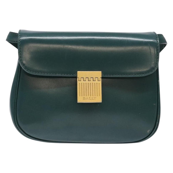 BALLY Shoulder Bag Leather Green Gold Auth 133436