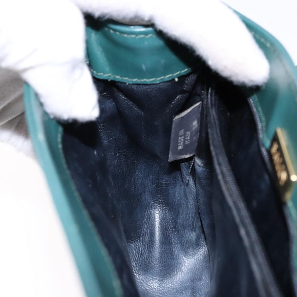 BALLY Shoulder Bag Leather Green Gold Auth 133436