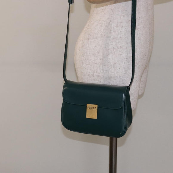 BALLY Shoulder Bag Leather Green Gold Auth 133436