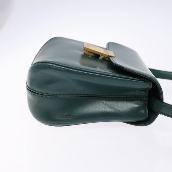 BALLY Shoulder Bag Leather Green Gold Auth 133436