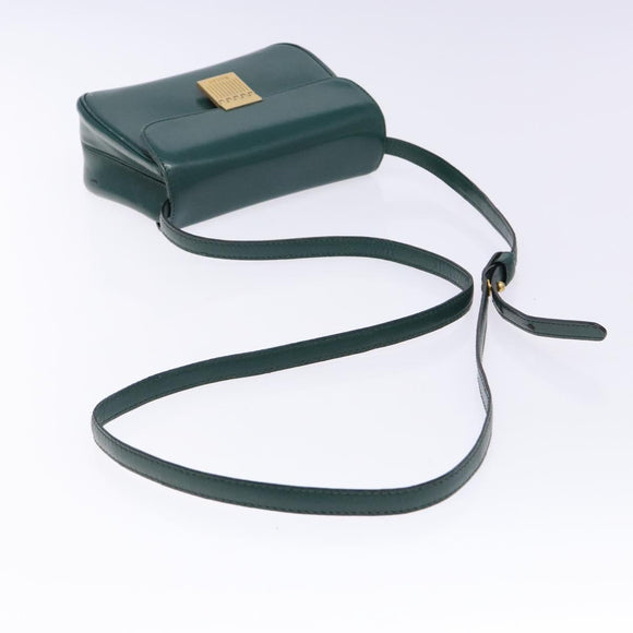 BALLY Shoulder Bag Leather Green Gold Auth 133436