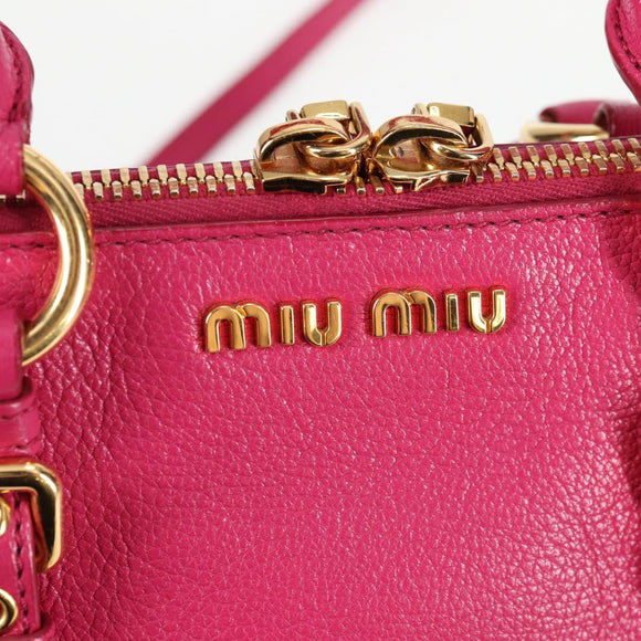 Miu Miu Hand Bag Leather 2way Pink Gold Auth 133439V