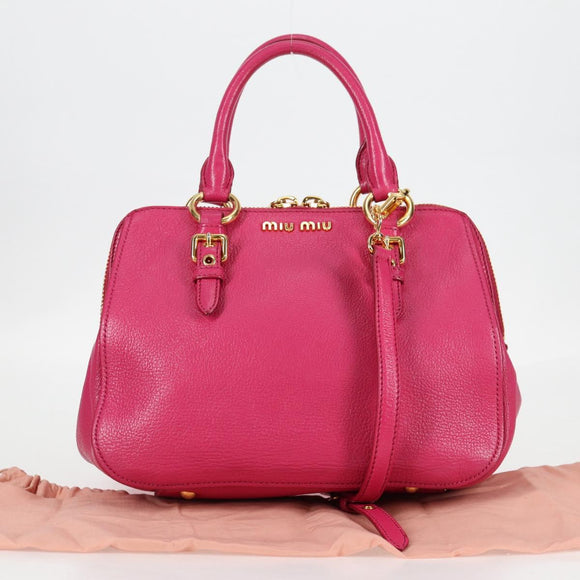 Miu Miu Hand Bag Leather 2way Pink Gold Auth 133439V