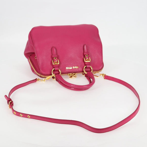 Miu Miu Hand Bag Leather 2way Pink Gold Auth 133439V