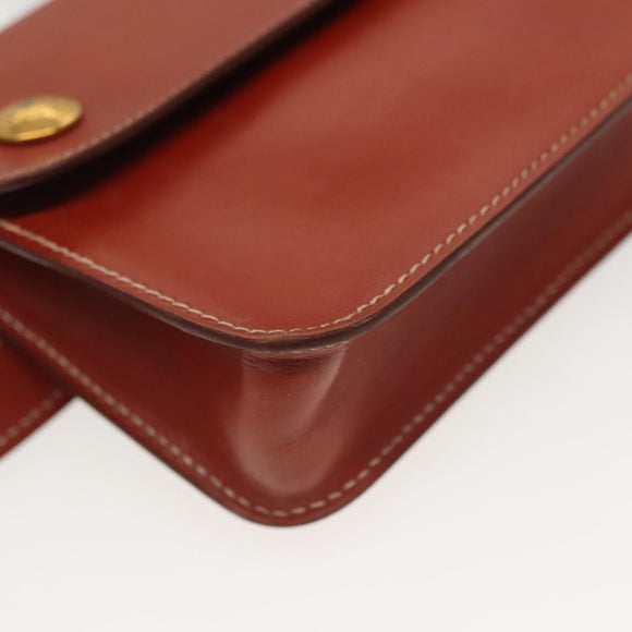 HERMES Pochette Green Waist bag Leather Brown Gold Auth 133470