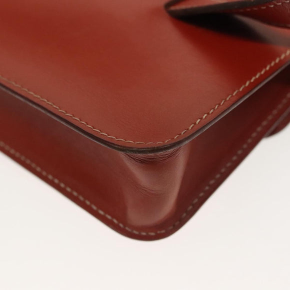 HERMES Pochette Green Waist bag Leather Brown Gold Auth 133470