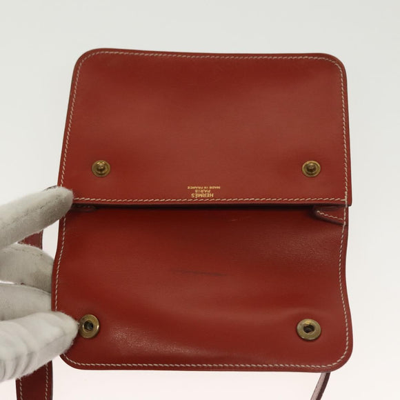 HERMES Pochette Green Waist bag Leather Brown Gold Auth 133470