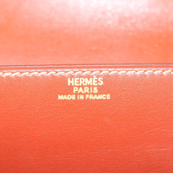 HERMES Pochette Green Waist bag Leather Brown Gold Auth 133470