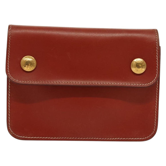 HERMES Pochette Green Waist bag Leather Brown Gold Auth 133470