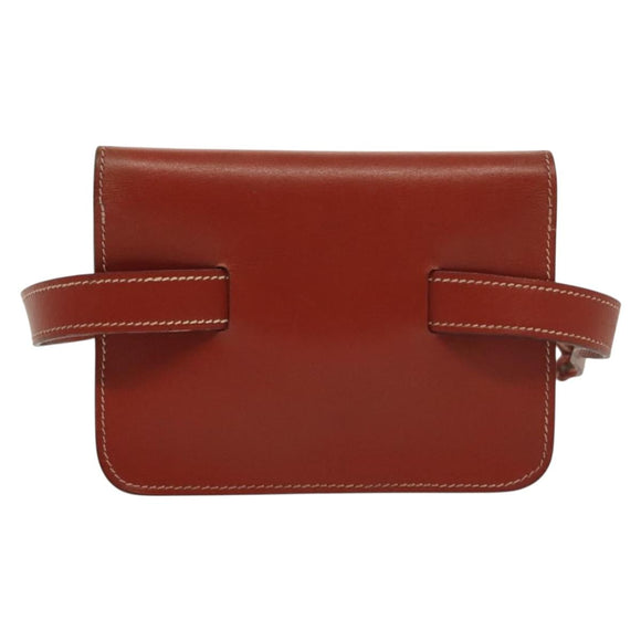 HERMES Pochette Green Waist bag Leather Brown Gold Auth 133470