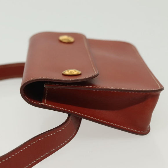 HERMES Pochette Green Waist bag Leather Brown Gold Auth 133470