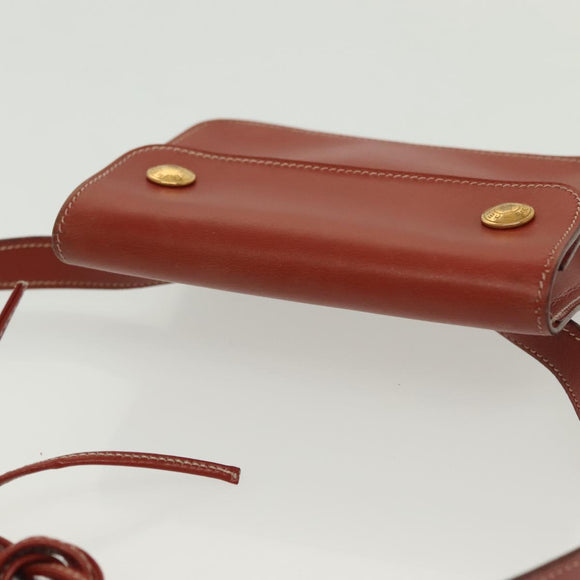 HERMES Pochette Green Waist bag Leather Brown Gold Auth 133470
