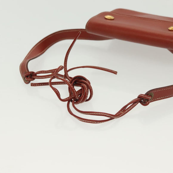 HERMES Pochette Green Waist bag Leather Brown Gold Auth 133470