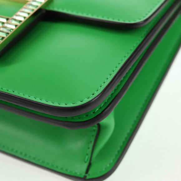 FENDI Fab Shoulder Bag Leather Green Gold Auth 133473M