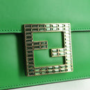 FENDI Fab Shoulder Bag Leather Green Gold Auth 133473M-19