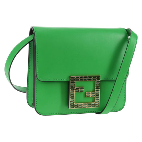 FENDI Fab Shoulder Bag Leather Green Gold Auth 133473M