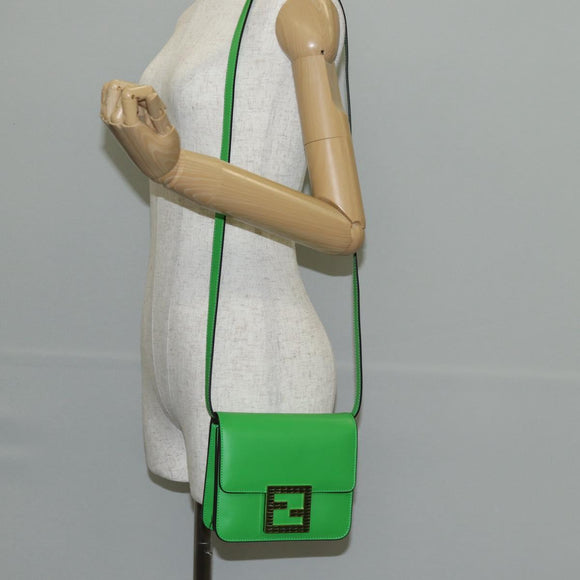 FENDI Fab Shoulder Bag Leather Green Gold Auth 133473M
