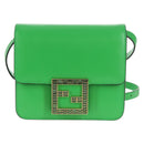 FENDI Fab Shoulder Bag Leather Green Gold Auth 133473M-14