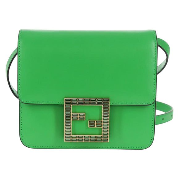 FENDI Fab Shoulder Bag Leather Green Gold Auth 133473M