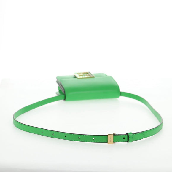 FENDI Fab Shoulder Bag Leather Green Gold Auth 133473M
