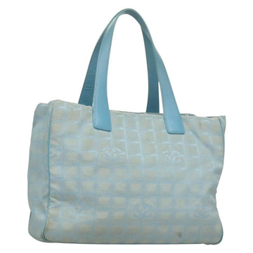 CHANEL New Travel line Tote Bag Nylon Light Blue Silver CC Auth 133486