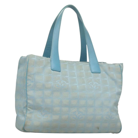 CHANEL New Travel line Tote Bag Nylon Light Blue Silver CC Auth 133486