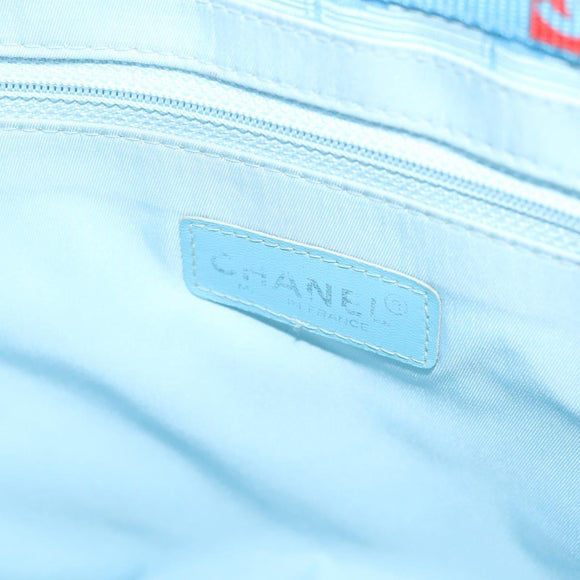 CHANEL New Travel line Tote Bag Nylon Light Blue Silver CC Auth 133486