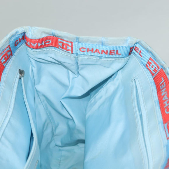 CHANEL New Travel line Tote Bag Nylon Light Blue Silver CC Auth 133486