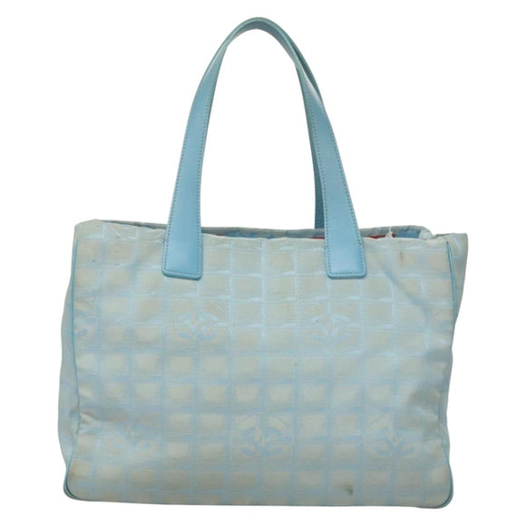 CHANEL New Travel line Tote Bag Nylon Light Blue Silver CC Auth 133486