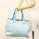 CHANEL New Travel line Tote Bag Nylon Light Blue Silver CC Auth 133486-21