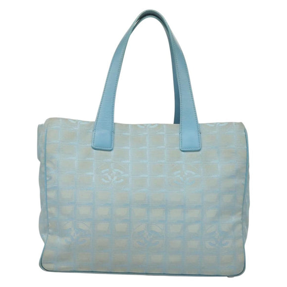 CHANEL New Travel line Tote Bag Nylon Light Blue Silver CC Auth 133486
