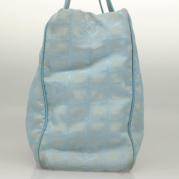 CHANEL New Travel line Tote Bag Nylon Light Blue Silver CC Auth 133486