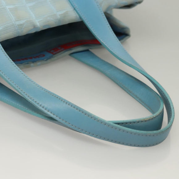 CHANEL New Travel line Tote Bag Nylon Light Blue Silver CC Auth 133486