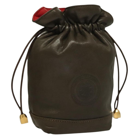 GUCCI Pouch Leather Khaki Gold Auth 133493