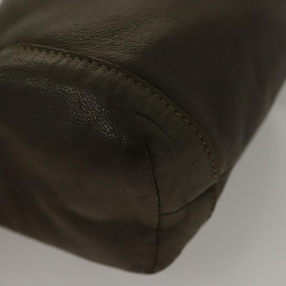 GUCCI Pouch Leather Khaki Gold Auth 133493