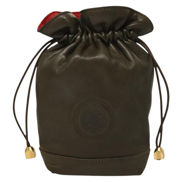 GUCCI Pouch Leather Khaki Gold Auth 133493