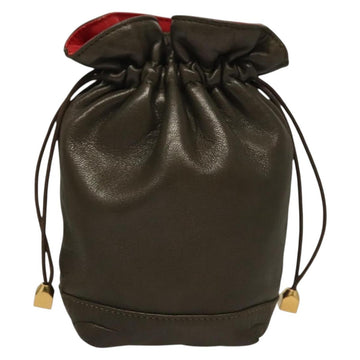 GUCCI Pouch Leather Khaki Gold Auth 133493 - 0