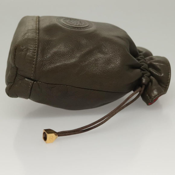 GUCCI Pouch Leather Khaki Gold Auth 133493