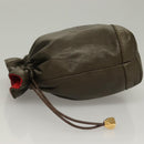 GUCCI Pouch Leather Khaki Gold Auth 133493-4