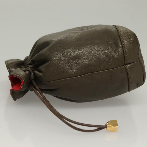 GUCCI Pouch Leather Khaki Gold Auth 133493