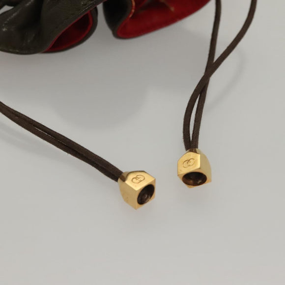 GUCCI Pouch Leather Khaki Gold Auth 133493