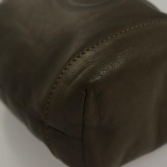 GUCCI Pouch Leather Khaki Gold Auth 133493