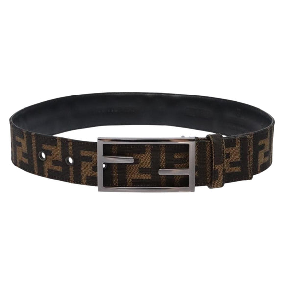 FENDI Zucca Canvas Belt Black Brown Auth 133498